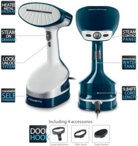 Rowenta DR5051 steam iron showing all detailed features, including control settings and steam vents.